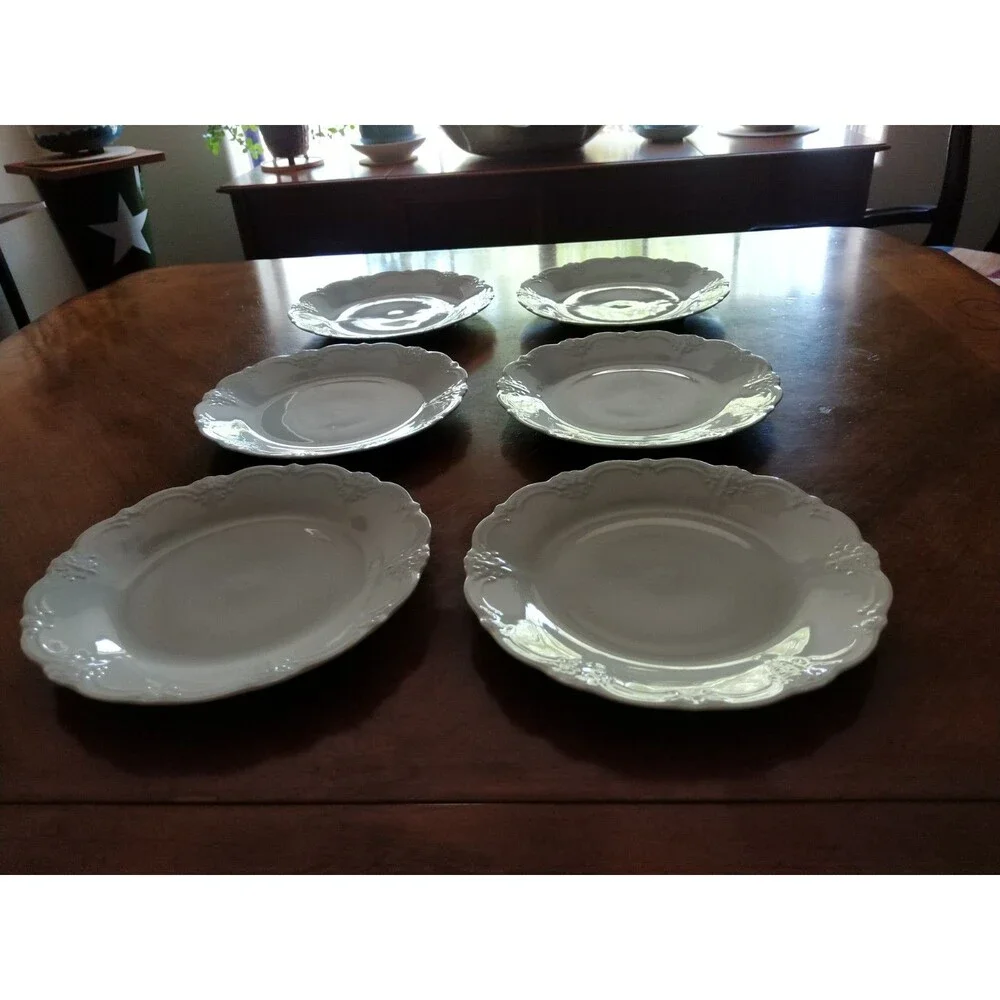 Set Lot 6x Tirschenreuth Baronesse Salad Dessert Plate 8.3” Wht Germany Bavaria